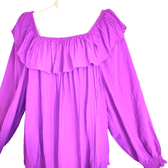 Knox Rose FUCHSIA Peasant Ruffle Top BOHO Off Shoulder Gypsy Flowy Long SleeveXL - Picture 3 of 12